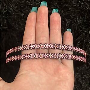 Sparkly Pink Flower Headband with Reflective Band